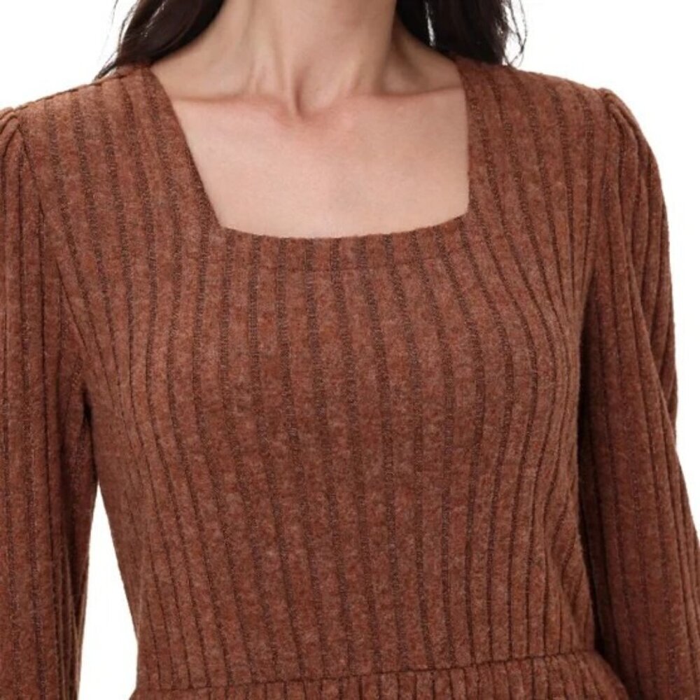 NEW Frye Women's S Ribbed Knit Mini Dress Rust Long sleeve - Picture 4 of 13
